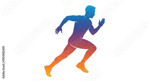 Man running in motion with colorful gradient effect on body fitness and athleticism concept