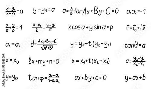 Geometry analytical equation set line forms relations parameters conditions and coordinate representations for algebra mathematics education perfect for your illustration graphics design