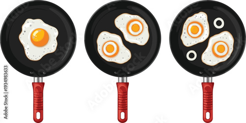 Frying Pan with Sunny Side Up Eggs Cooking Breakfast Food Vector Illustration