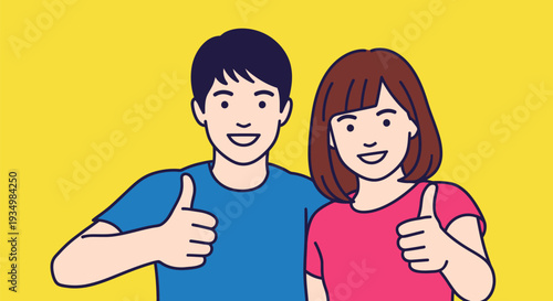 Cartoon Man and Woman Thumbs Up Together.