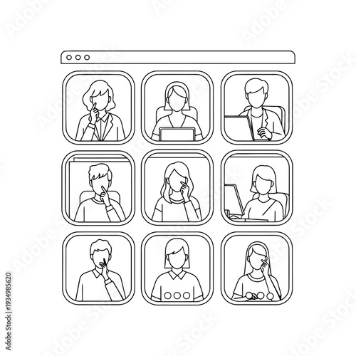 People communicating remotely on video calls in modern online meeting