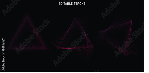 Abstract Pink Glowing Wave Lines Background with Editable Stroke, Futuristic Geometric Light Design on Black