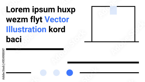 Abstract layout with placeholder text, bold lines, dots, and a square element. Ideal for website design, UXUI projects, creative templates, branding, minimalism studies and simple landing page