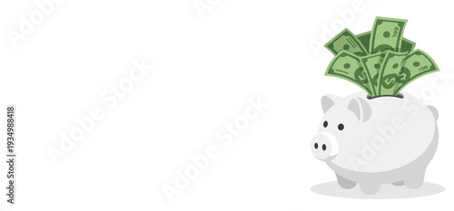 Piggy bank overflowing with cash, symbolizing savings and financial growth, a visual representation of wealth accumulation and monetary security