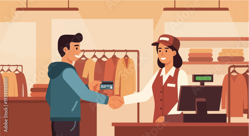 Customer purchasing items at a clothing store with a credit card