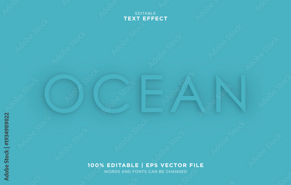 Obraz premium Editable vector text effect with ocean theme on blue background for design