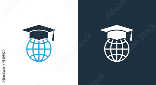 A modern vector illustration featuring a globe adorned with a graduation cap, symbolizing global education and academic achievement.