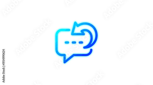 Modern blue neon icon representing an automated reply message with a circular arrow indicating a response or refresh function.