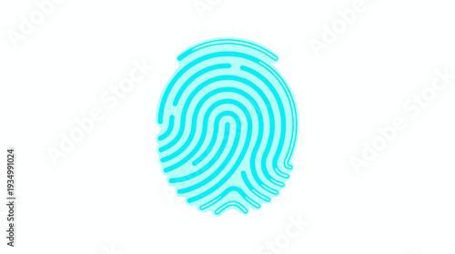Glowing neon blue fingerprint icon representing biometric security and digital identity verification on a white background.