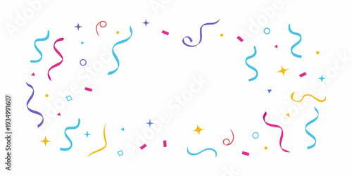 Colorful confetti and streamers create a festive celebratory border design