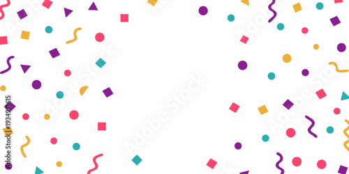 Colorful confetti scattered across a bright clean white background