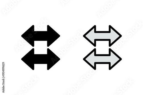 A minimalist vector graphic of two pairs of opposing arrows in black and white