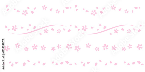 ピンクの桜のライン素材セット