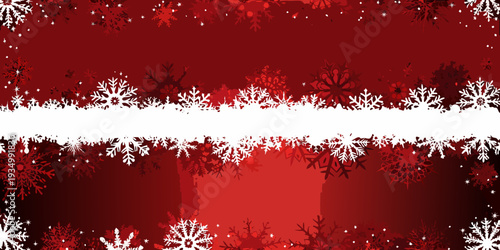 Festive red background with white snowflakes and a decorative border
