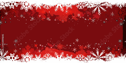 Festive red background with a delicate border of white snowflakes