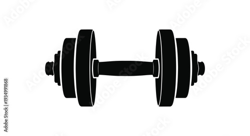 A stark black dumbbell depicted in a flat minimalist style showcasing a bold silhouette high quality professional detailed