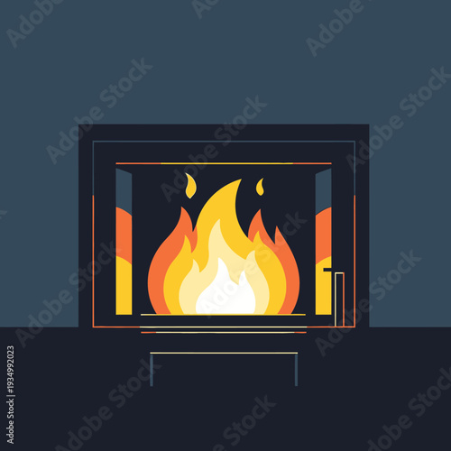 Cozy Fireplace with Bright Flames, Modern Design, Warm Ambiance, Home Comfort