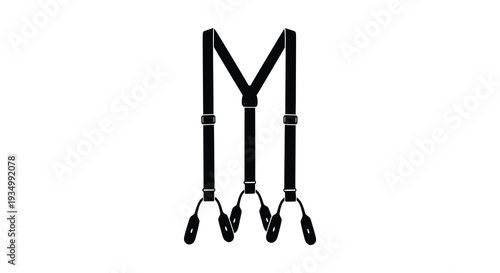 A stark black silhouette of suspenders hangs against a white backdrop creating a minimalist image silhouette high quality