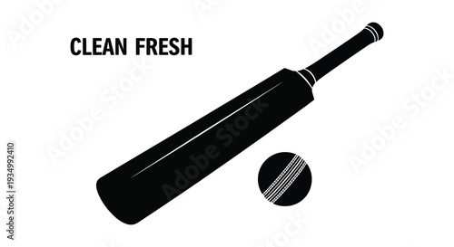 A striking black silhouette of a cricket bat and ball against a clean white background silhouette high quality