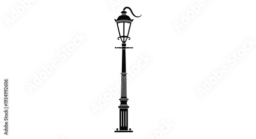A striking black silhouette of a vintage street lamp elegantly curved and detailed silhouette high quality professional modern