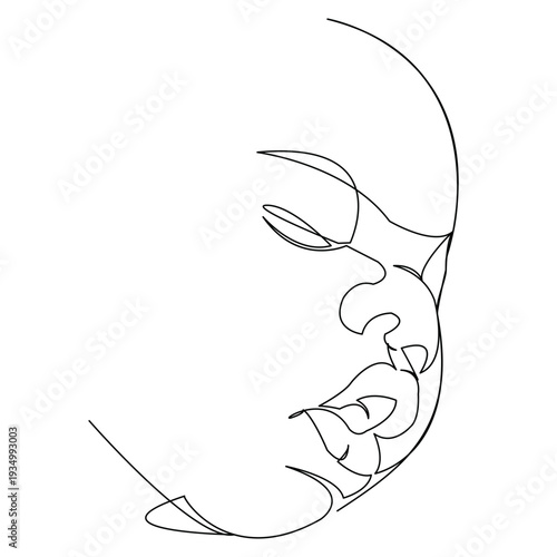 One continuous single drawing line art flat doodle baby, child, one, newborn, love, person. Isolated image hand draw contour on a white background
