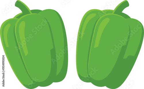Fresh green bell peppers isolated on white background, organic capsicum vegetable illustration, healthy natural food ingredient concept