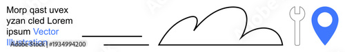 Cloud computing, technology services, IT infrastructure, location-based solutions, tools, remote access. Minimalist cloud design with a wrench and location pin. Cloud computing and technology
