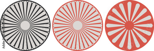 Imperial chrysanthemum crest variations, traditional Japanese mon symbol isolated on white background vector emblem illustration set