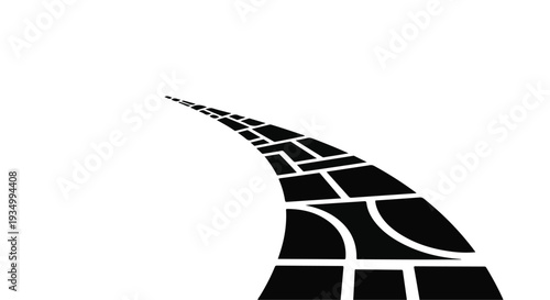 Abstract black road curving into the distance on a white background, symbolizing journey and progress.