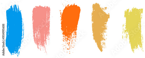 Collection of colorful paint bold brush strokes, hand drawn thick grunge lines and rectangle shapes. 