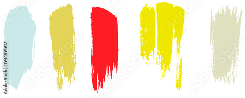 Collection of colorful paint bold brush strokes, hand drawn thick grunge lines and rectangle shapes. 