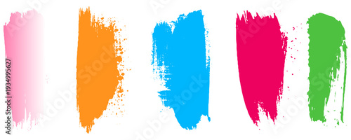 Collection of colorful paint bold brush strokes, hand drawn thick grunge lines and rectangle shapes. 