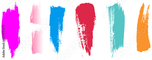 Hand drawn vector colorful dry brush strokes, paint stains, artistic textured backgrounds collection. Text boxes, frames set. Grungy rectangles, wide stripes, uneven shapes, rough edges.