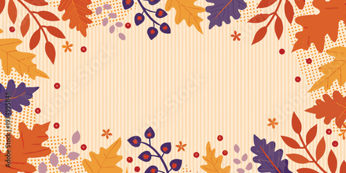 Autumnal floral frame with colorful leaves and berry accents