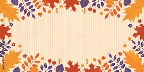 Autumn leaves and floral arrangement forming a decorative frame