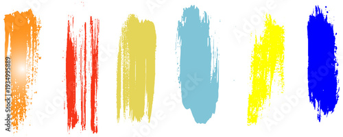 Set of grunge multi colored brush strokes. 
