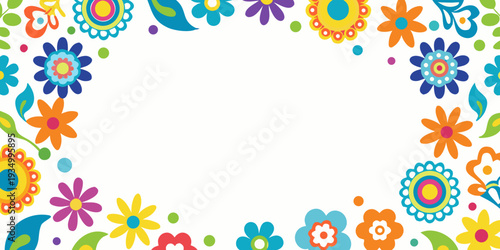 Colorful floral arrangement forming a decorative border on white background