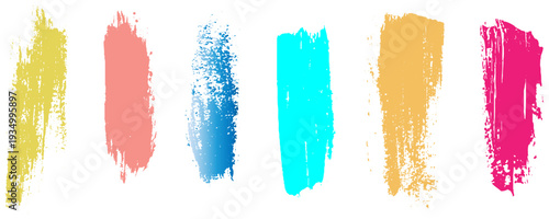 Set of grunge multi colored brush strokes. 