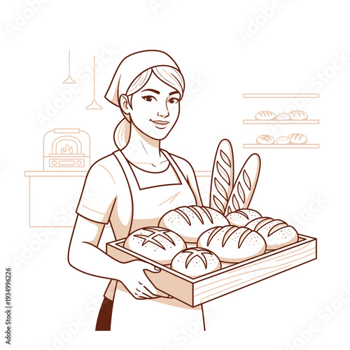 Baker presenting fresh bread in a cozy bakery setting