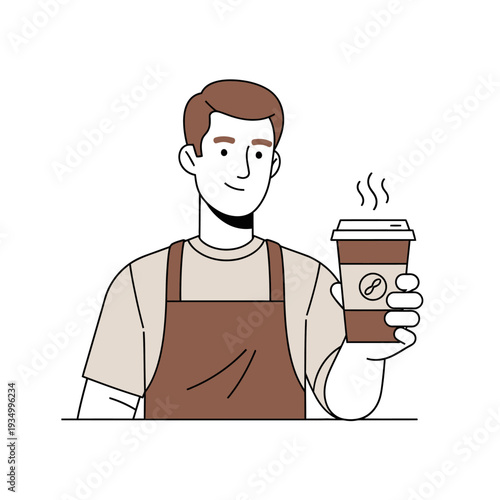 Barista holding steaming coffee cup in caf? setting