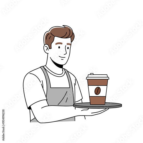 Barista serving coffee on a tray in caf? setting