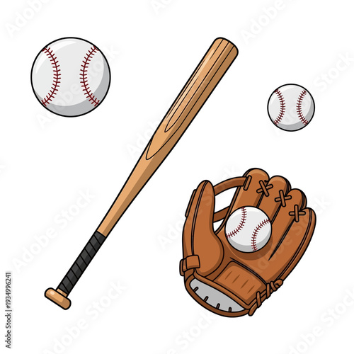 Baseball Equipment with Bat, Balls, and Glove Displayed