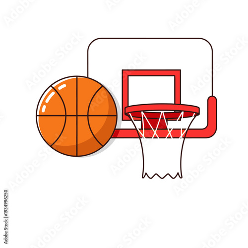 Basketball and Hoop with Clean Background Design