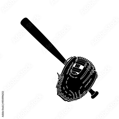 Baseball glove and bat on a white background