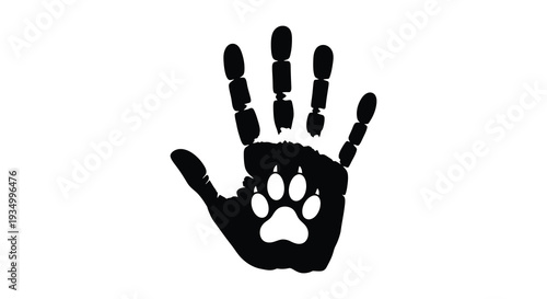 A striking black handprint with a white paw inside creating a unique and symbolic silhouette high quality professional