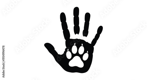 A striking black handprint merges with a white paw print creating a symbolic and impactful silhouette high quality