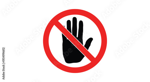 A striking red prohibition sign with a black hand gesture representing a clear stop or denial silhouette
