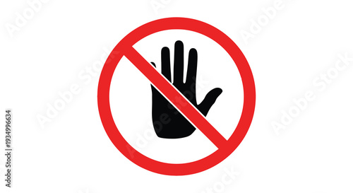 A striking red prohibition sign features a black hand silhouette indicating a stop or denial silhouette high quality