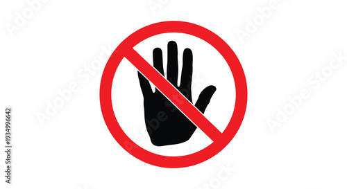 A striking red prohibition sign featuring a black hand silhouette indicating a restriction or denial silhouette high quality