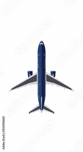 Top view of a blue commercial airliner on a white background.